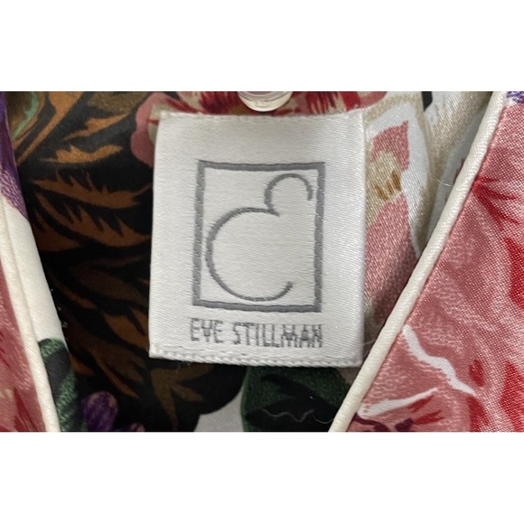 VTG Eve Stillman Long Floral Satin Zip Front House‎ Coat Robe  Cottagecore Med - Picture 2 of 3